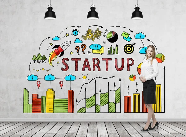 Blondine und Start-up-Schema — Stockfoto