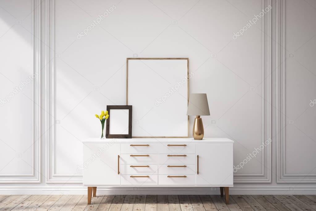 Cabinet with framed pictures