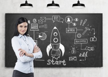 Çapraz eller ve roket kroki kadın ile