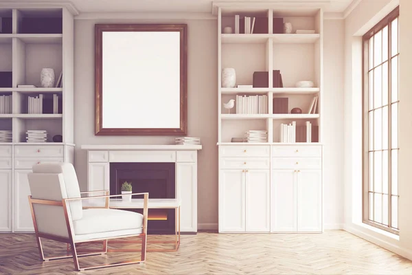 Witte muren woonkamer en een fauteuil — Stockfoto