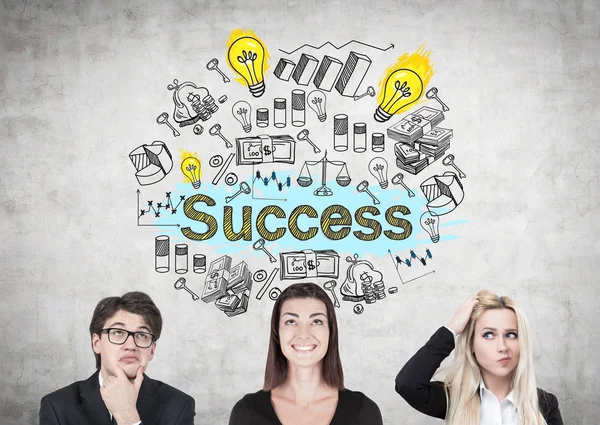 Two women, a man and a success — Stock Photo, Image