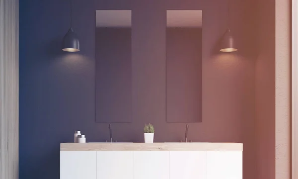 Çift lavabo, siyah duvar, tonda — Stok fotoğraf