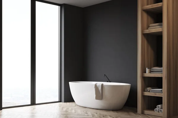 Fürdőszoba szekrény és fekete fal, oldalsó — Stock Fotó
