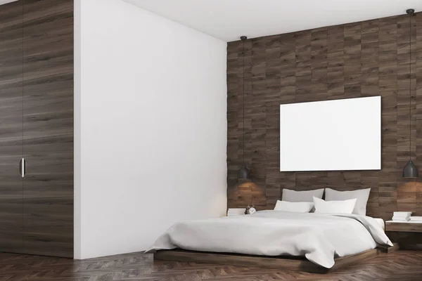 Donkere houten slaapkamer, kant — Stockfoto