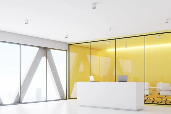 Reception and yellow meeting room, side — Stock Photo, Image