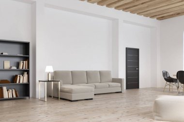 Gri kanepe oturma odası yan görünüm