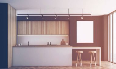 Siyah mutfak bar ve tonda poster,