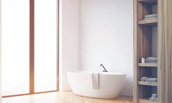 Casa de banho, armário e parede branca, lado, tonificado — Fotografia de Stock
