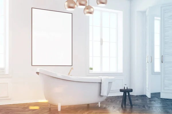 Intérieur salle de bain grise avec poster, côté, tonique — Photo