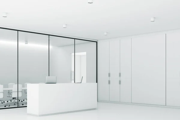 Reception and white meeting room, corner