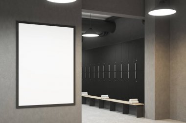 Gri soyunma odası ile bir poster, yan