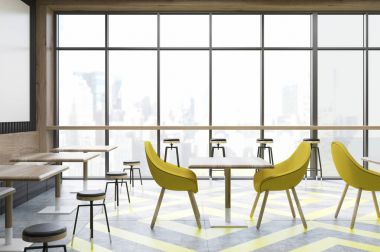 Cafe panoramik pencerelere, sarı ile
