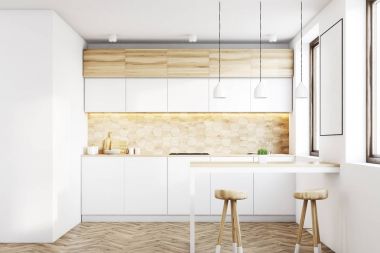 Bir bar ile ışık Ahşap mutfak