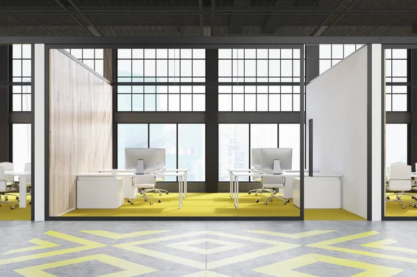 Cubículo de oficina con piso amarillo —  Fotos de Stock