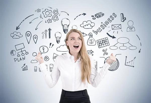 Happy woman and business plan — Stock Photo, Image