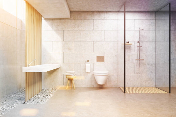 Gray brick shower, toned