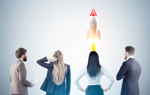 Business team and rocket launch, toned — Stock Photo, Image
