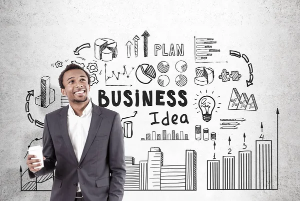 Primer plano del hombre africano y una idea de negocio — Foto de Stock