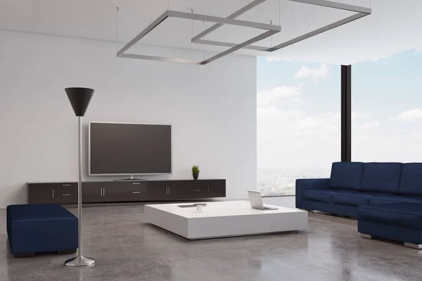 Soggiorno blu con tv — Foto Stock