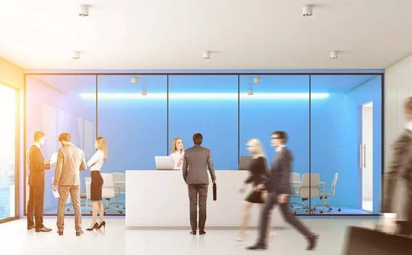 Blue office with people, front — Stock Photo, Image