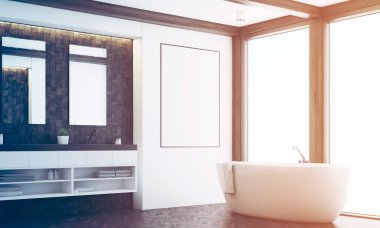 Koyu kiremit banyo, poster, köşe, tonda