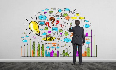 İşadamı çizim parlak iş fikri