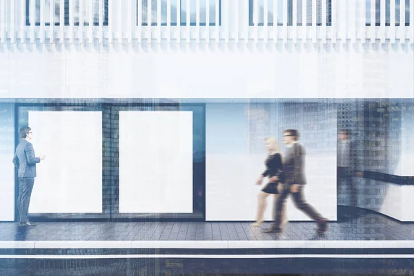 Shop window, two posters, people, double — Stock Photo, Image