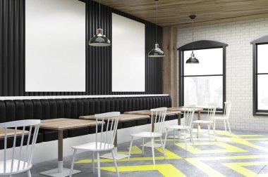 Posterler, siyah kafe köşesinde