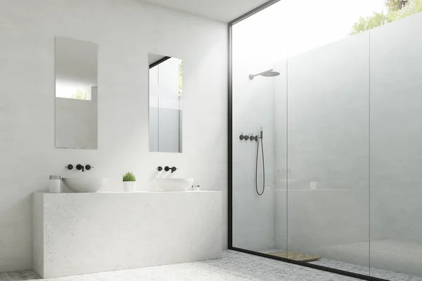 Two bathroom sinks with mirrors, side — Stock Photo, Image