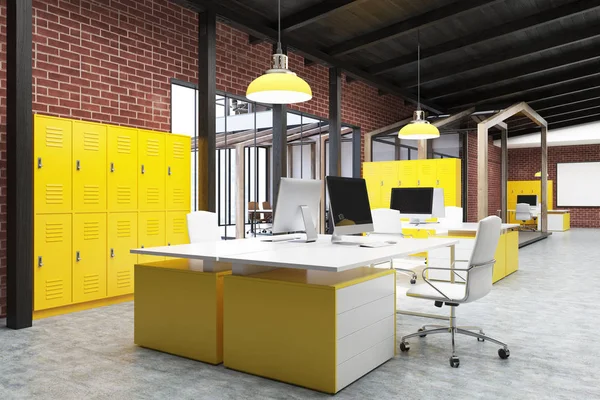 Kancelář s žlutým skříňky — Stock fotografie