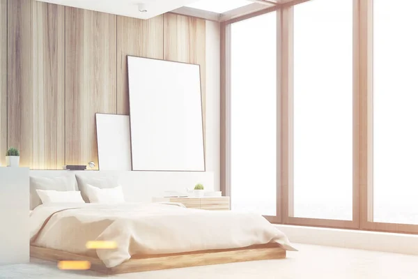 Светлая спальня, деревянная, боковая, тонированная — стоковое фото