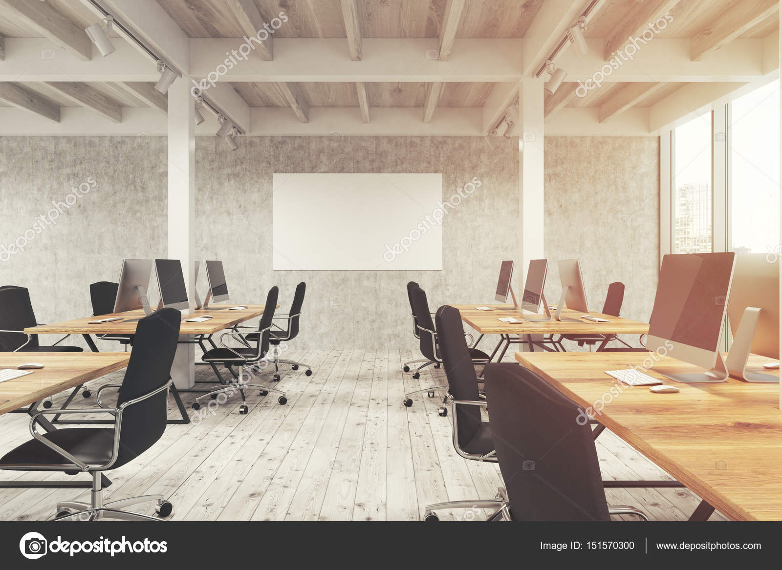 Open Office With Pillars Poster Toned Stock Photo