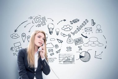 Kadın telefon ve iş düzeni