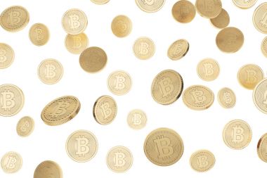 Düşen bitcoins, beyaz arka plan