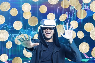 Vr gözlük ve bitcoins Afrika adam