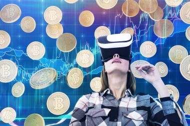 Kadın vr gözlük ve bitcoins