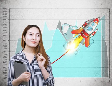 Asyalı kadın ve başlatma roket