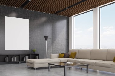 Gri oturma odası iterior, yan