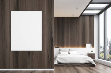 Ahşap yatak odası poster ile ön