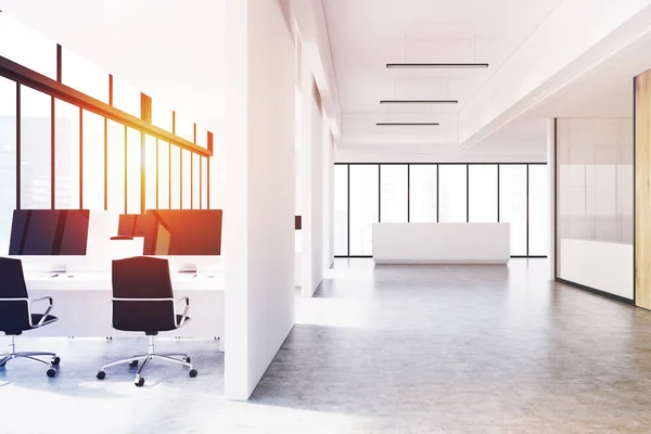 White open office and reception, front, toned — Stock Photo, Image