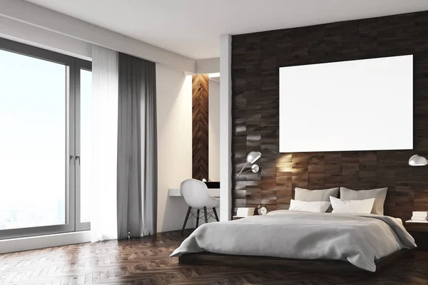 Donkere houten slaapkamer, hoek — Stockfoto