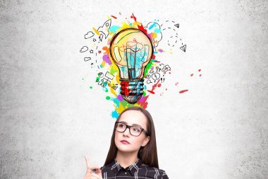 İnek kız gözlük ve ampul renk