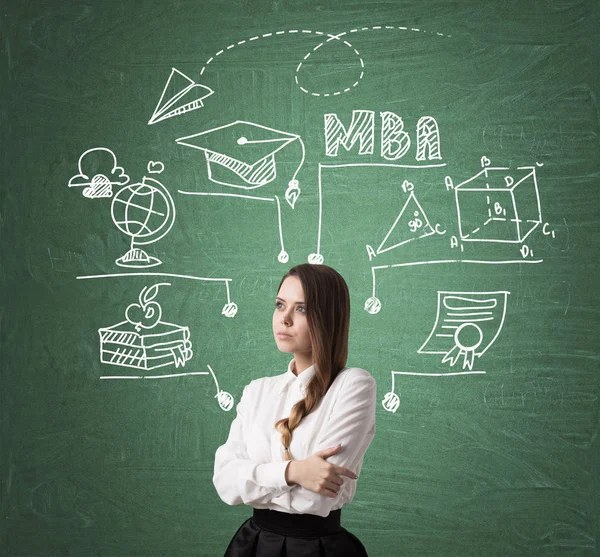 Woman with braid thinking about MBA education — Stock Photo, Image