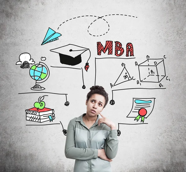 Confused African American woman and MBA education — Stock Photo, Image