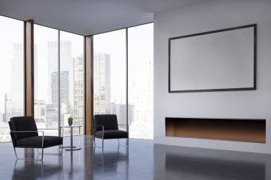 Şömine, koltuklar ile oturma odası