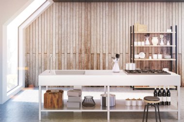 Ahşap mutfak iç, tonda