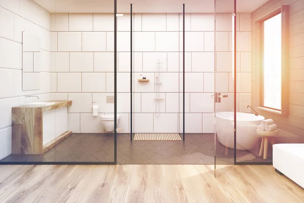 Moderne Grau Geflieste Wand Badezimmer Innenraum Mit Grauem Boden Und