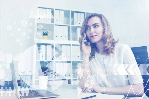 Calm businesswoman on phone, toned