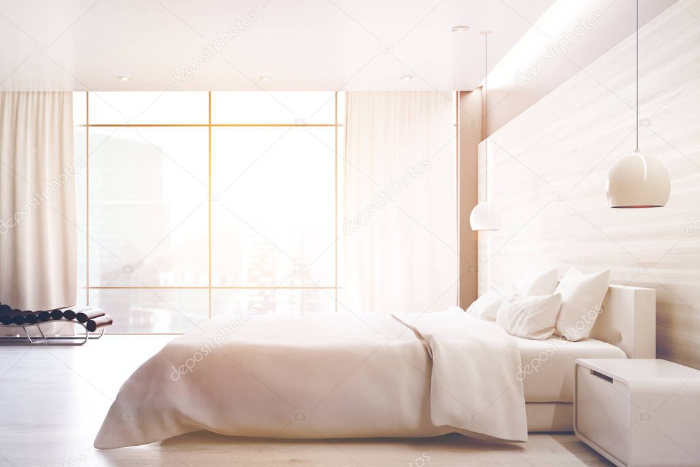 White bedroom, side, toned