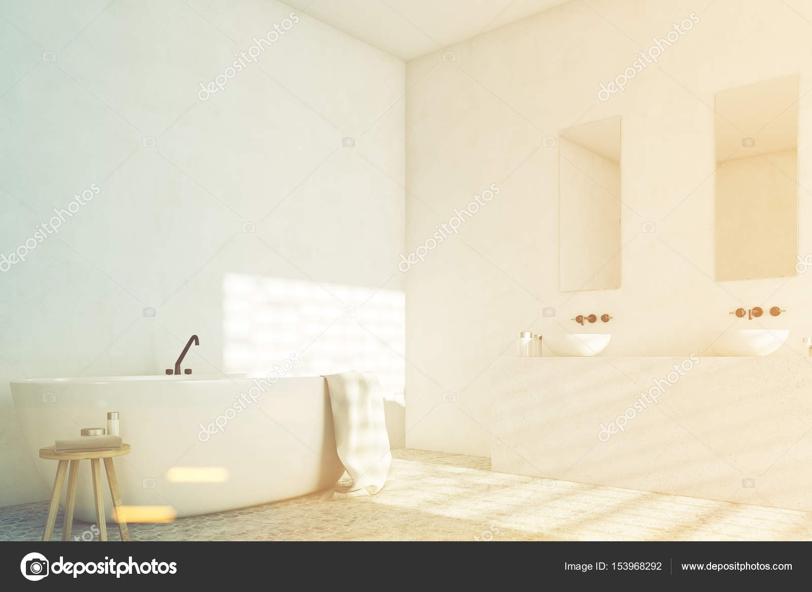 Vitt badrum med handfat, hörn, tonas — stockfotografi ...
